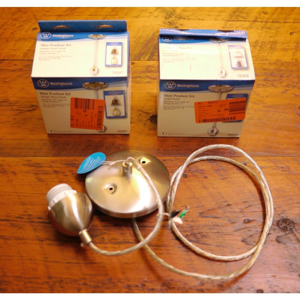 Lot of 3 WESTINGHOUSE Satin Nickel Antique, Brass Mini Pendant Light Kits 70284
